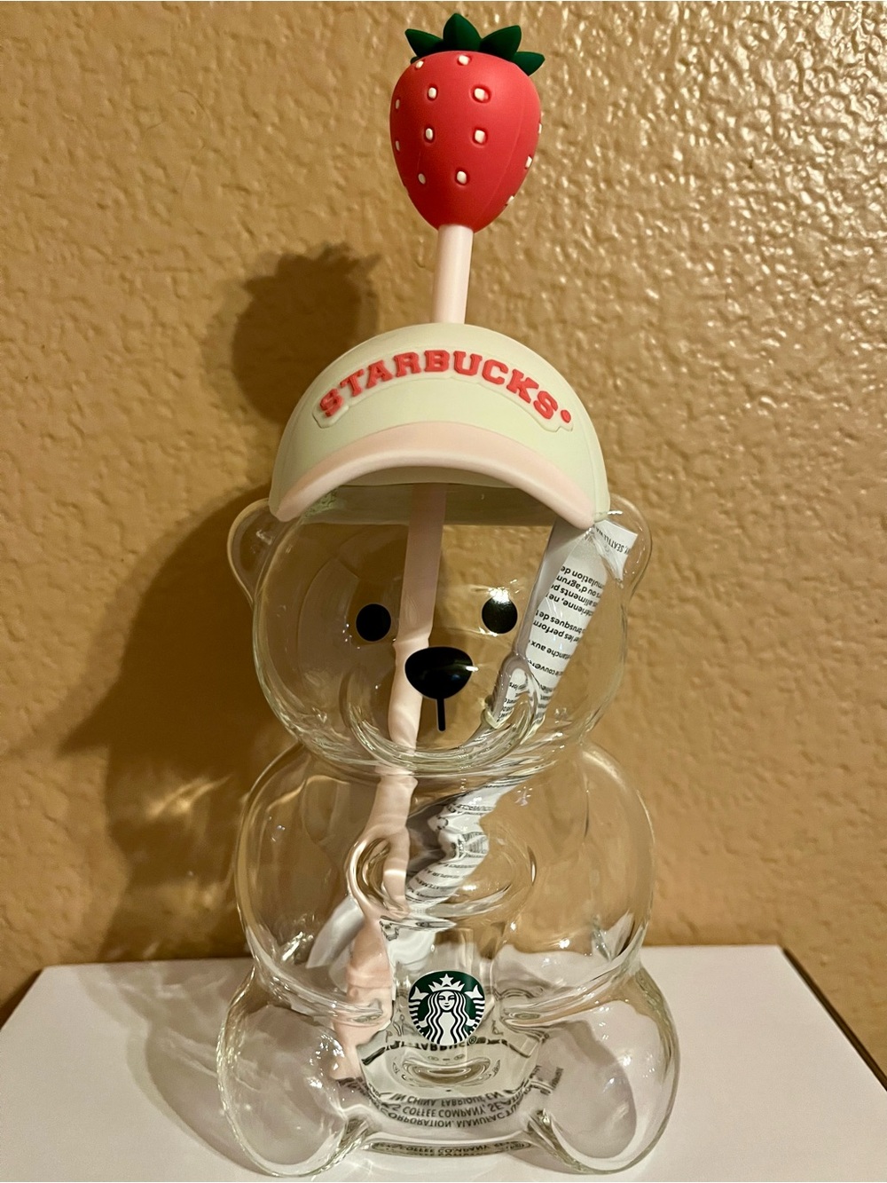 New 2026 Starbucks Clear Bear Tumbler with Pink Strawberry Straw Topper